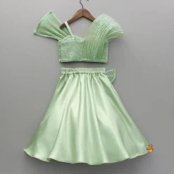 Clearance Green Sequin Embellished Strappy Top With Stiff Belt And Lehenga Ethnic Wear | Lehengas & Ghagras