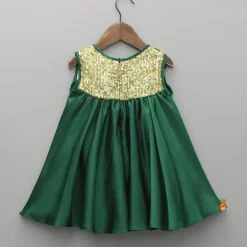 New Green Sequin Yoke Embellished Flared Dress Dresses & Sets | Dresses