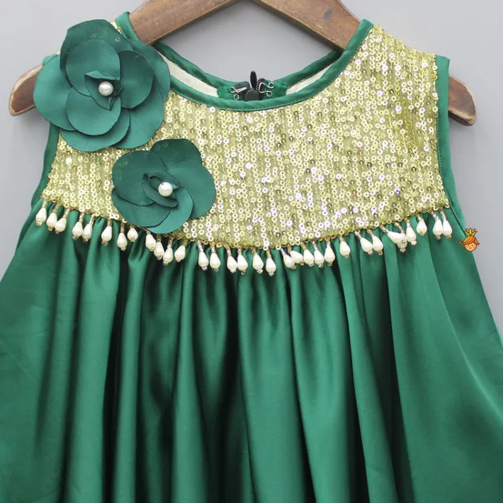New Green Sequin Yoke Embellished Flared Dress Dresses & Sets | Dresses