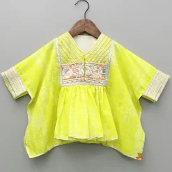 Online Green Shibori Printed Embellished Kaftan Top And Multicolour Sharara With Dupatta Ethnic Wear | Palazzos & Shararas