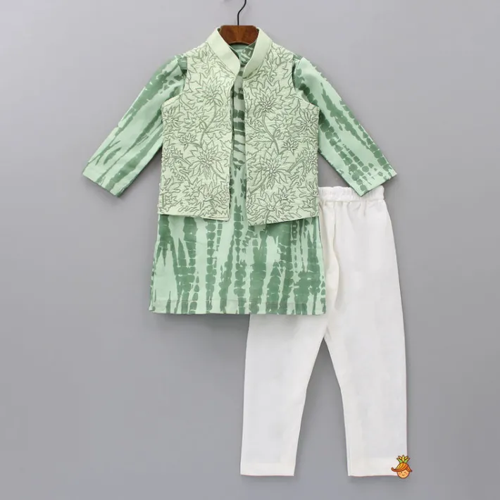 Best Green Shibori Printed Kurta With Embroidered Jacket And Churidar BOY Twinning Sets | Indian Ethnic Wear