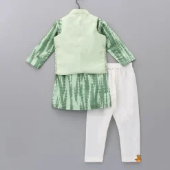 Best Green Shibori Printed Kurta With Embroidered Jacket And Churidar BOY Twinning Sets | Indian Ethnic Wear