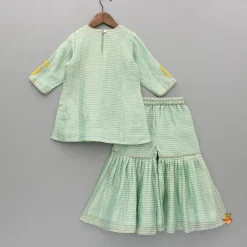 Discount Green Striped Embroidered Kurti And Pleated Sharara Ethnic Wear | Palazzos & Shararas