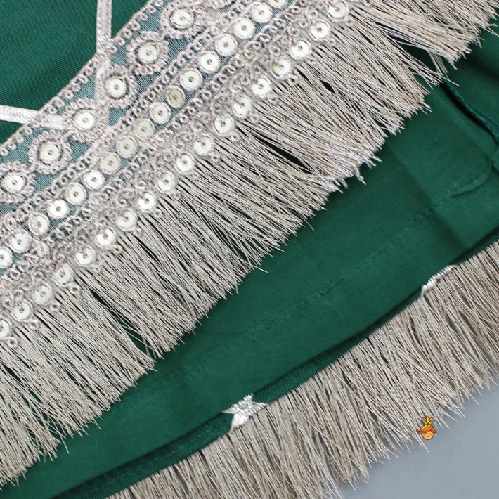 Hot Green Stylish Overlap Halter Neck Gota Lace Detailed Top And Lehenga With Dupatta Ethnic Wear | Lehengas & Ghagras
