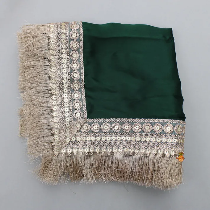Hot Green Stylish Overlap Halter Neck Gota Lace Detailed Top And Lehenga With Dupatta Ethnic Wear | Lehengas & Ghagras