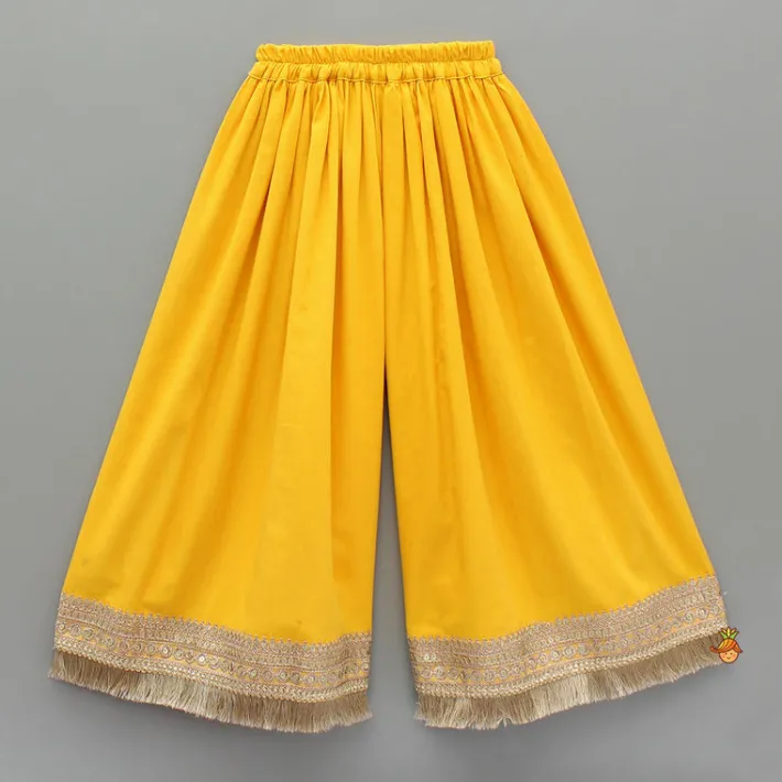 Outlet Green Tie Up Strap Top And Flared Palazzo Ethnic Wear | Palazzos & Shararas