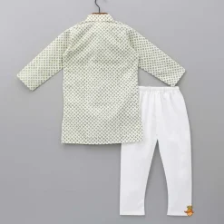 Clearance Green Tiny Flower Print Kurta And Pyjama BOY Indian Ethnic Wear | Ethnic Sets