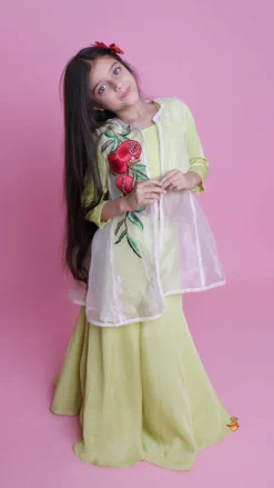 Clearance Green Top With Embroidered Applique Jacket And Palazzo Ethnic Wear | Palazzos & Shararas