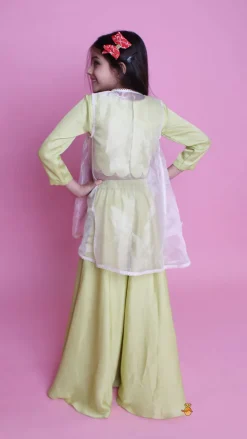 Clearance Green Top With Embroidered Applique Jacket And Palazzo Ethnic Wear | Palazzos & Shararas
