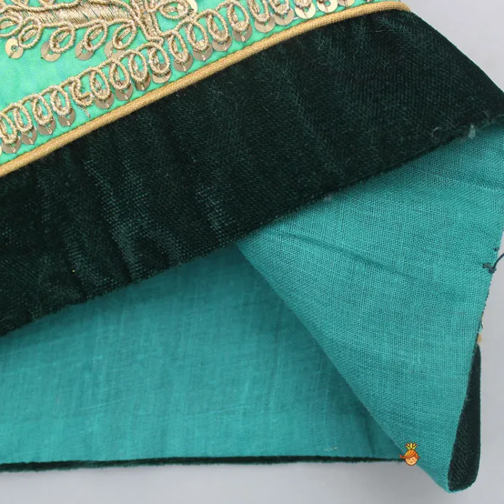 Discount Green Velvet Embroidered Strappy Top And Lehenga With Fringed Dupatta Ethnic Wear | Lehengas & Ghagras