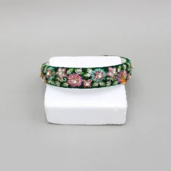 Online Green Velvet Floral Embroidered Hairband Hair Accessories | Hair Bands