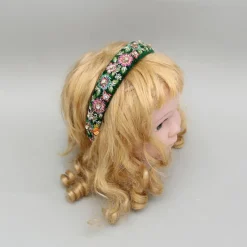 Online Green Velvet Floral Embroidered Hairband Hair Accessories | Hair Bands