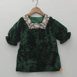 Sale Green Velvet Zardozi Embroidered Kurti And Pant Ethnic Wear | Churidars & Salwars