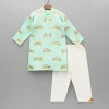 Fashion Green Vintage Car Zari Embroidered Kurta And Pyjama BOY Indian Ethnic Wear | Ethnic Sets