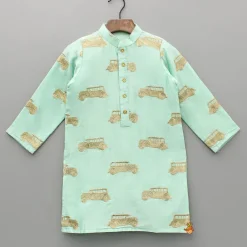 Fashion Green Vintage Car Zari Embroidered Kurta And Pyjama BOY Indian Ethnic Wear | Ethnic Sets