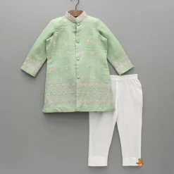 Discount Green Zari And Thread Embroidered Sherwani With Pyjama BOY Indian Ethnic Wear | Sherwani Sets