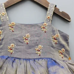 Online Grey Embroidered Strappy Layered Dress Dresses & Sets | Ethnic Wear