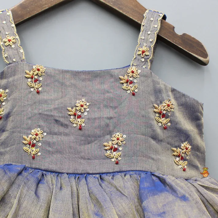 Online Grey Embroidered Strappy Layered Dress Dresses & Sets | Ethnic Wear