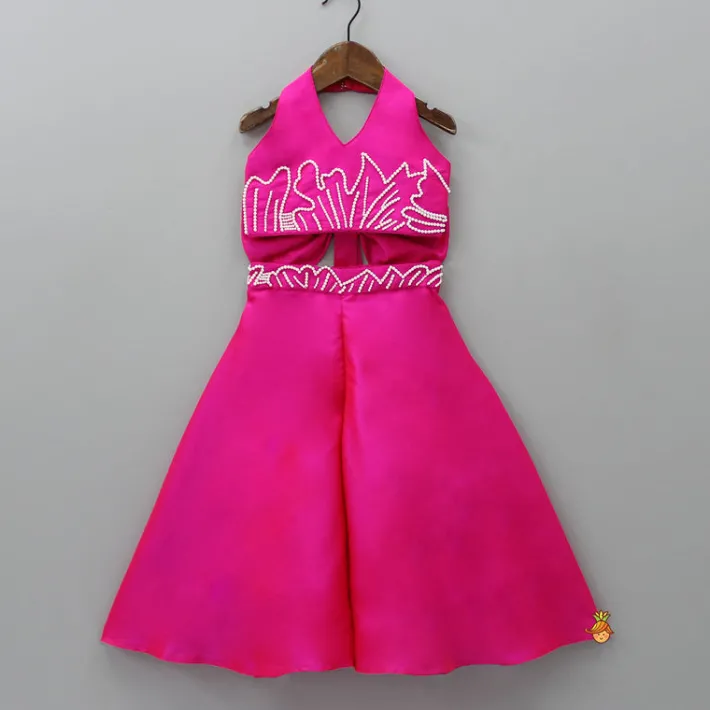 Hot Halter Neck Back Bow Enhanced Top With Flared Palazzo Ethnic Wear | Palazzos & Shararas