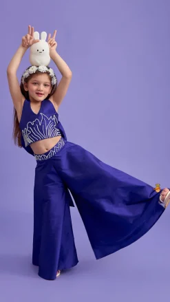 Sale Halter Neck Back Bow Enhanced Purple Top With Flared Palazzo Ethnic Wear | Palazzos & Shararas