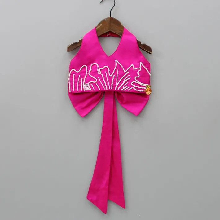 Hot Halter Neck Back Bow Enhanced Top With Flared Palazzo Ethnic Wear | Palazzos & Shararas