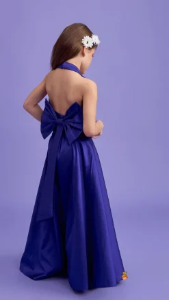 Sale Halter Neck Back Bow Enhanced Purple Top With Flared Palazzo Ethnic Wear | Palazzos & Shararas