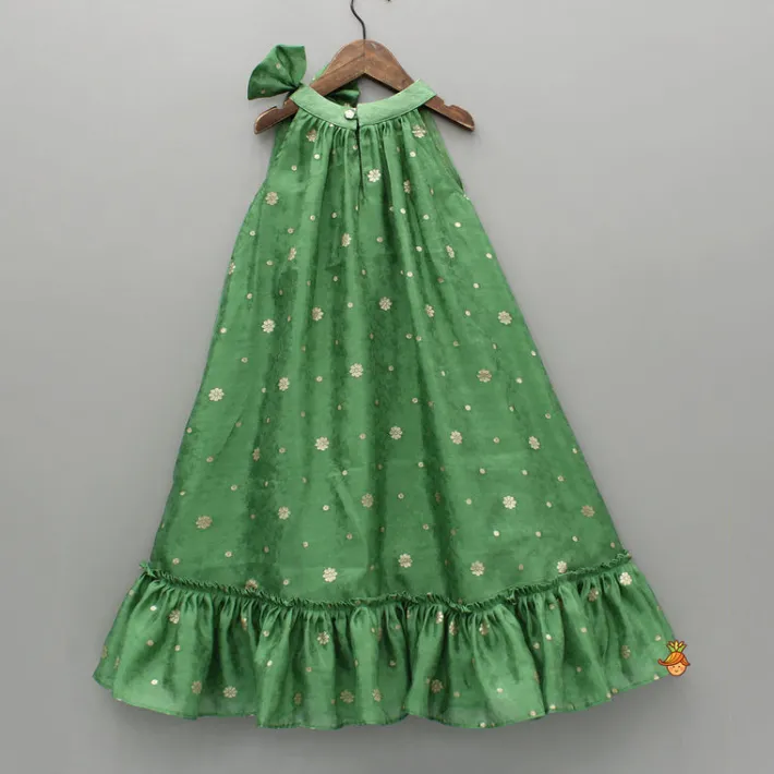 Online Halter Neck Embroidered Green Kurti Ethnic Wear | Kurtis & Jumpsuits