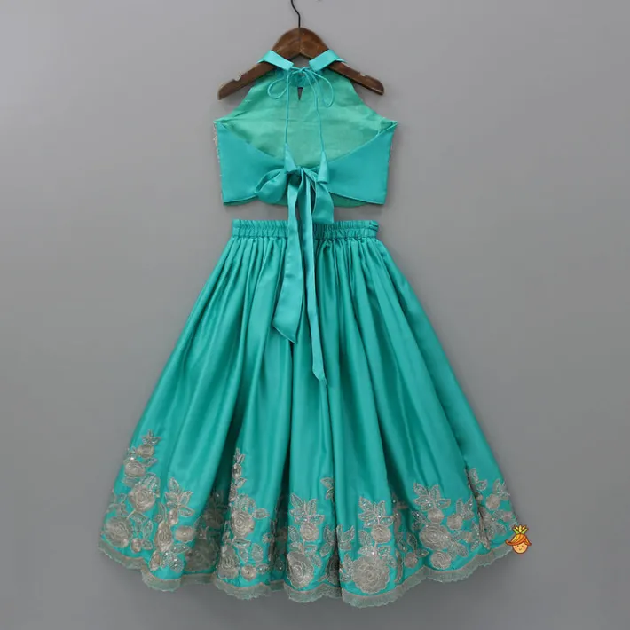 Hot Halter Neck Embroidered Top With Embroidered Lehenga Ethnic Wear | Lehengas & Ghagras