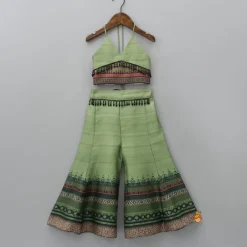 Clearance Halter Neck Green Top And Palazzo With Potli Bag Ethnic Wear | Palazzos & Shararas