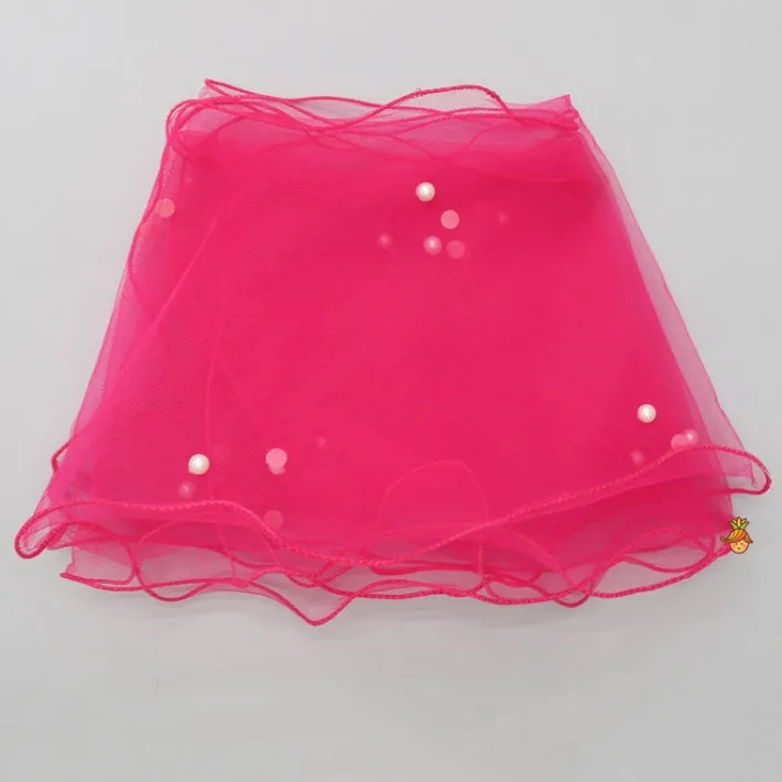 Discount Halter Neck Pink Floral Embroidered Top And Scalloped Hem Lehenga With Flat Back Pearls Enhanced Ruffle Dupatta Ethnic Wear | Lehengas & Ghagras