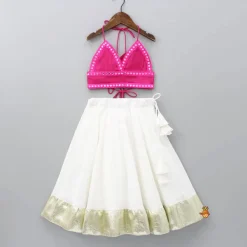 Best Halter Neck Pink Top And Flared Lehenga Ethnic Wear | Lehengas & Ghagras
