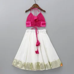 Best Halter Neck Pink Top And Flared Lehenga Ethnic Wear | Lehengas & Ghagras