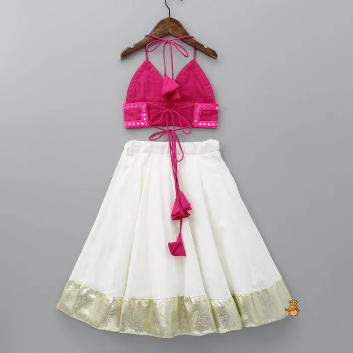 Best Halter Neck Pink Top And Flared Lehenga Ethnic Wear | Lehengas & Ghagras