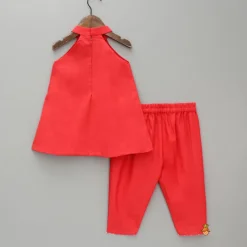 Best Halter Neck Red Short Kurti And Tulip Dhoti Pant Ethnic Wear | Dhotis & Patialas