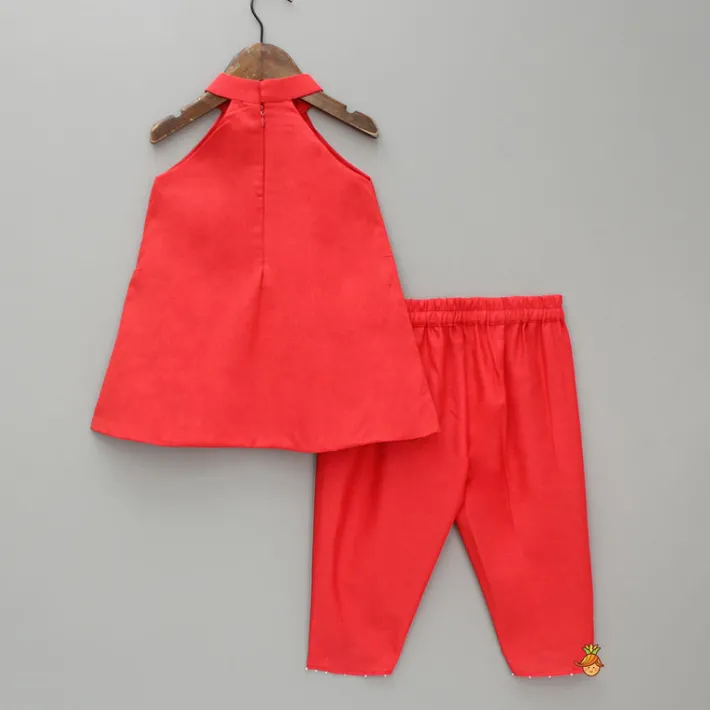 Best Halter Neck Red Short Kurti And Tulip Dhoti Pant Ethnic Wear | Dhotis & Patialas