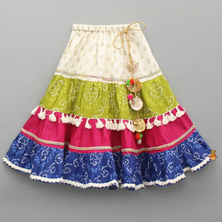 Outlet Halter Neck Thread Embroidered Top And Multi Printed Lehenga Ethnic Wear | Lehengas & Ghagras
