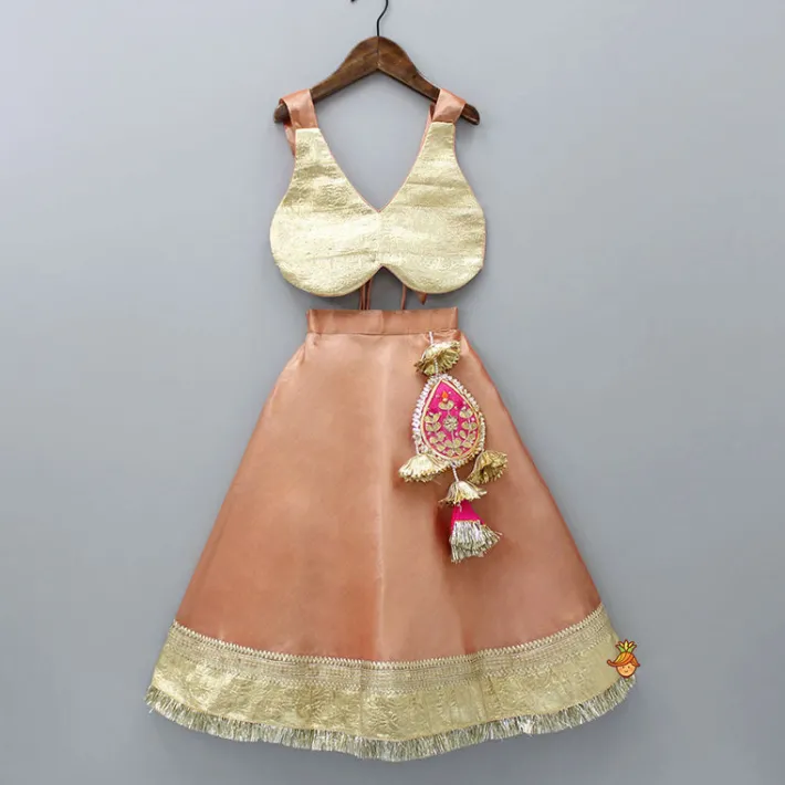 Hot Halter Neck Top And Peach Lehenga Ethnic Wear | Lehengas & Ghagras