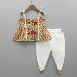Fashion Hand Block Floral Printed Sage Green Top With Dhoti Ethnic Wear | Dhotis & Patialas