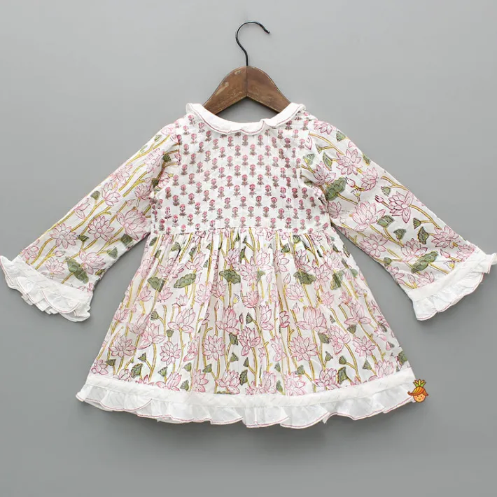 Online Hand Block Floral Printed Tie Up Pink Angarkha Dress Dresses & Sets | Dresses