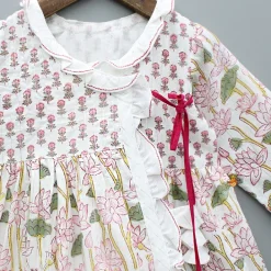 Online Hand Block Floral Printed Tie Up Pink Angarkha Dress Dresses & Sets | Dresses