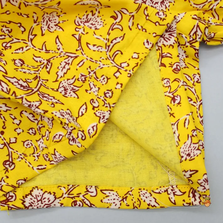 Outlet Hand Block Floral Printed Peter Pan Collar Detailed Top And Lehenga With Attached Sling Bag Ethnic Wear | Lehengas & Ghagras