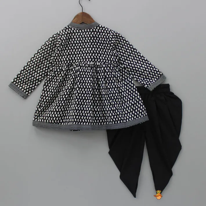Clearance Hand Block Paisley Printed Kurti With Black Dhoti Twinning Sets | Ethnic Wear