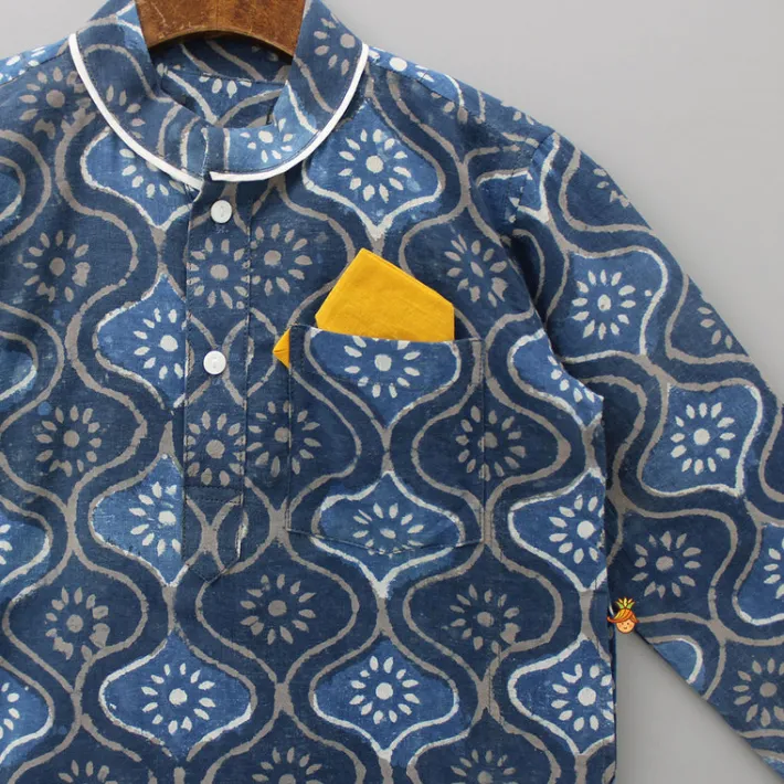 Outlet Hand Block Printed Blue Kurta BOY Indian Ethnic Wear | Kurtas