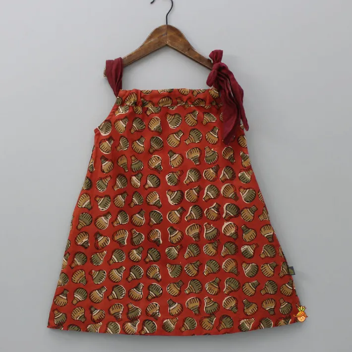 Fashion Hand Block Printed Tie Up Top And Burgundy Shorts Twinning Sets | Dresses & Sets