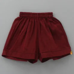Fashion Hand Block Printed Tie Up Top And Burgundy Shorts Twinning Sets | Dresses & Sets