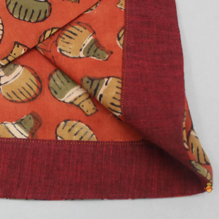Fashion Hand Block Printed Tie Up Top And Burgundy Shorts Twinning Sets | Dresses & Sets