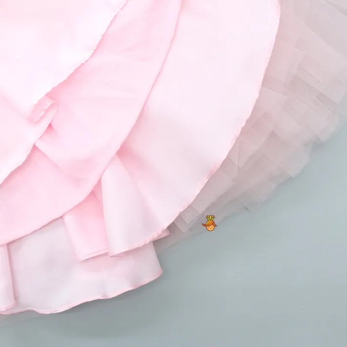 Fashion Handmade Butterfly Embroidered Ruffle Pink Net Gown Dresses & Sets | Gowns