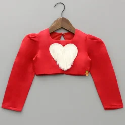 Discount Heart Embroidered Red Top And Off White Lehenga Ethnic Wear | Lehengas & Ghagras