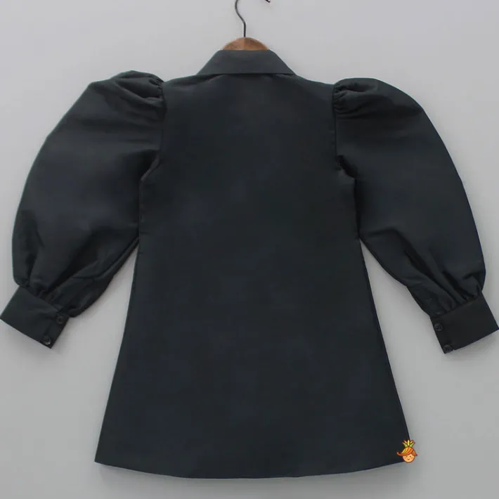 Outlet Heart Patch Work Black Collared Neck Dress Dresses & Sets | Dresses