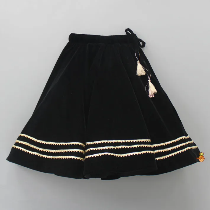 Outlet Heavy Embroidered Black Velvet Top And Gota Lace Work Flared Lehenga Ethnic Wear | Lehengas & Ghagras